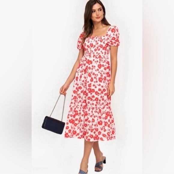 Nwt J.Crew Floral Puff-Sleeve Cotton Tiered Midi Dress Size 12